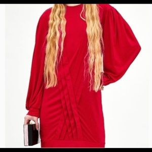 New Zara Trafaluc Tunic Dress Red Puff Sleeve M
